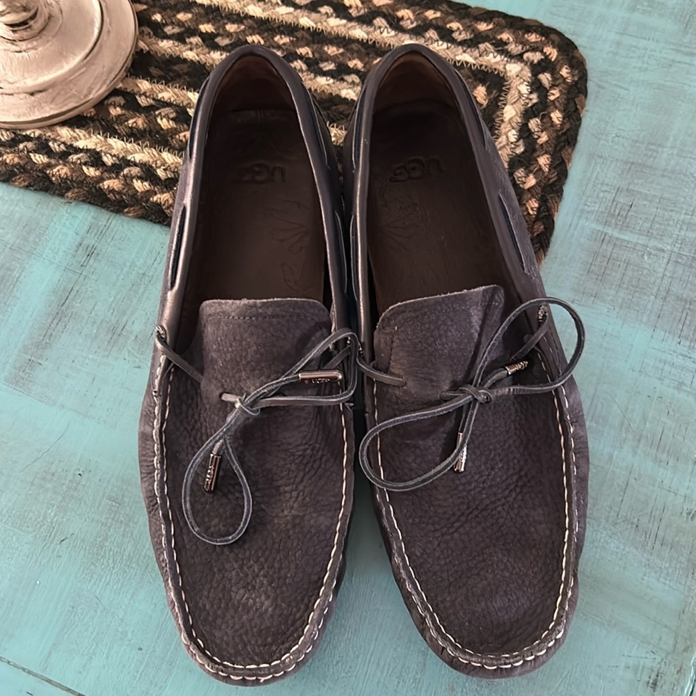UGG mens Slipper Loafers Driving Moccasins navy blue Suede Leather - size 12